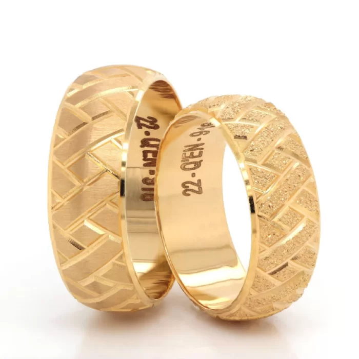 Gold Laser Patterned Wedding Ring For Men