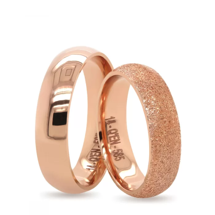 Rose Gold Sandblasted Shiny Wedding Ring Set