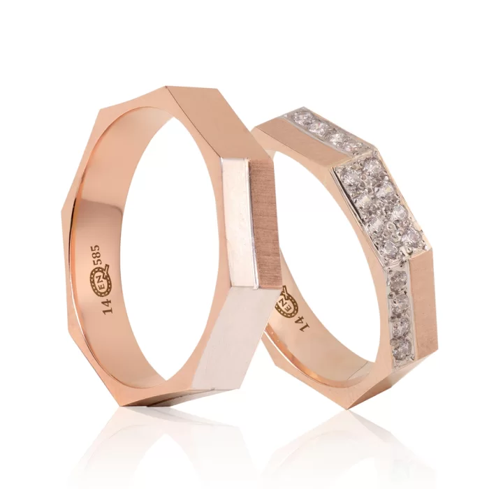 Stone Embroidered Octagonal Design Wedding Ring Set