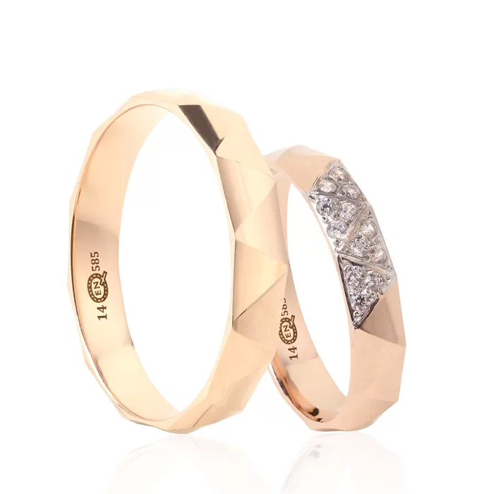 Rose Gold Triangle Faceted Stony Wedding Ring For Women