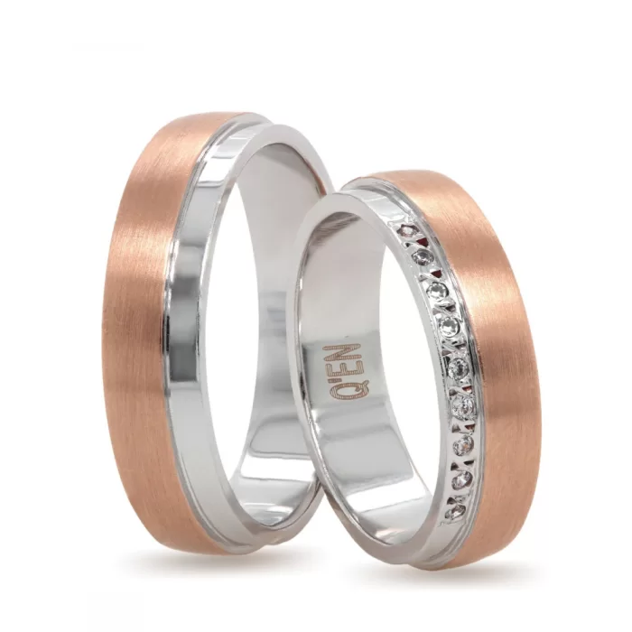 Matte Rose White Gold Stone Embroidered Wedding Ring Set