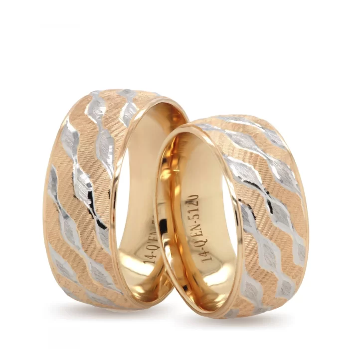 Two Tone White Gold Waterway Patterned Wedding Band For Women