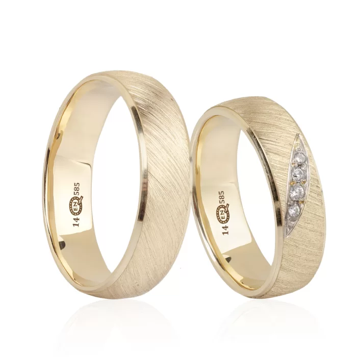 Yellow Gold Brush Patterned Wedding Ring For Men