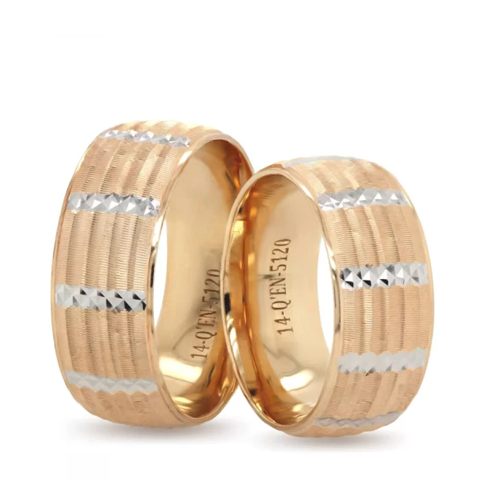 Two Tone Patterned White Gold Vertical Striped Wedding Ring For Women 
