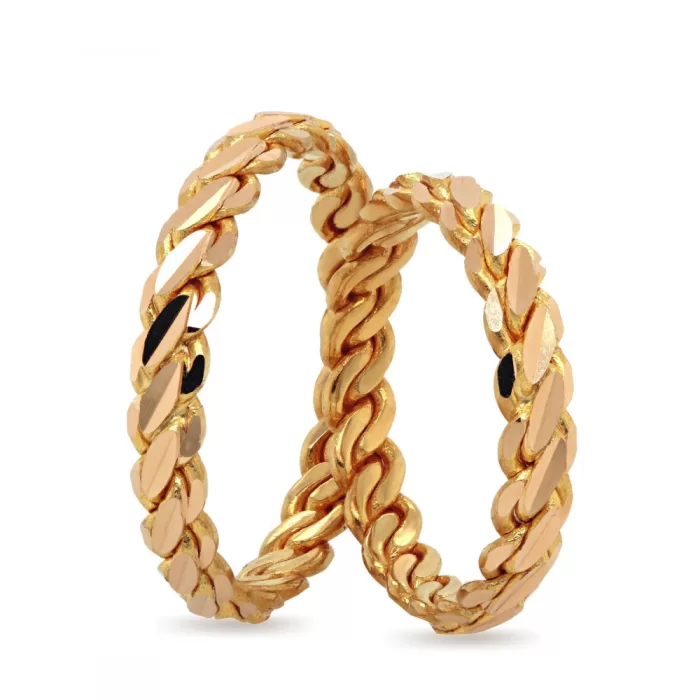 Yellow Gold Thin Braided Wedding Ring For Set