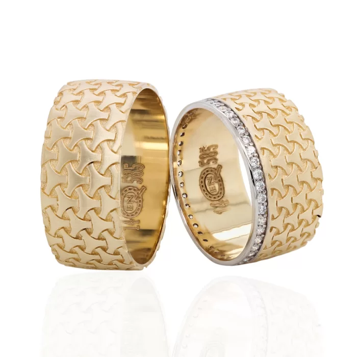 Yellow Gold Embossed Wedding Band For Men