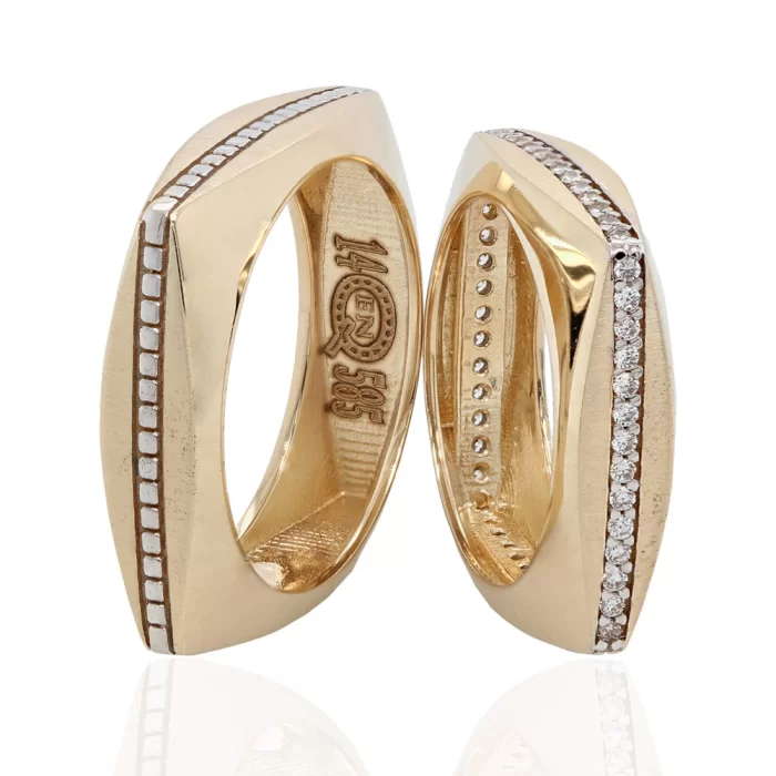 Yellow Gold Square Shaped Eternity Wedding Ring Set