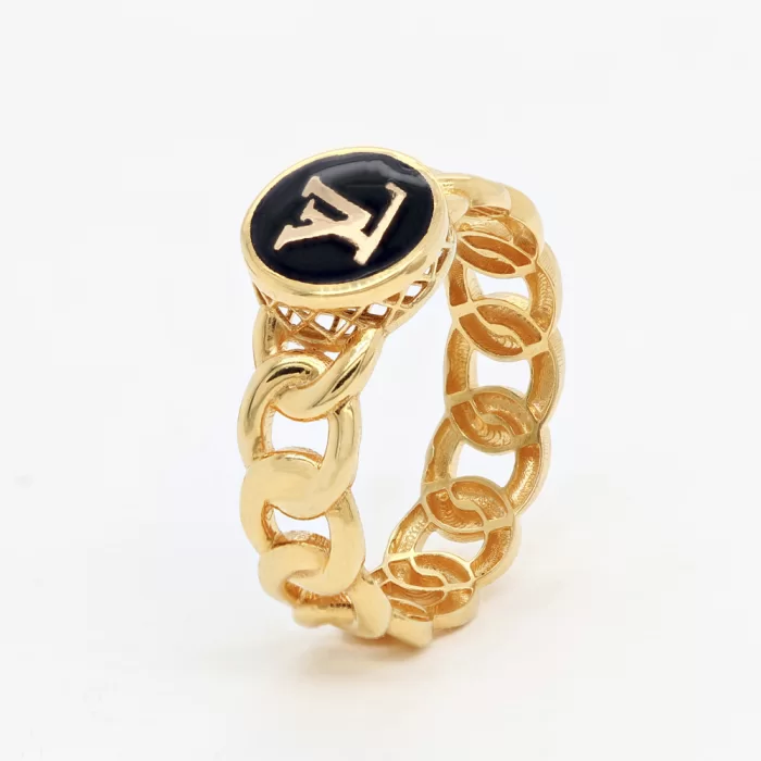 Two Tone Gold Chain Design Enamel Wedding Ring For Women