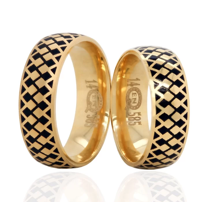 Two Tone Enamel Wedding Ring Set