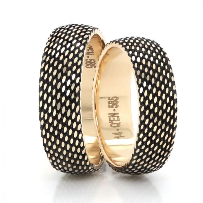 Two Tone Dotted Oxide Design Wedding Ring Set