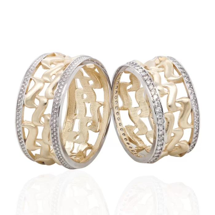 Two Tone Custom Design Gold Eternity Wedding Ring Set