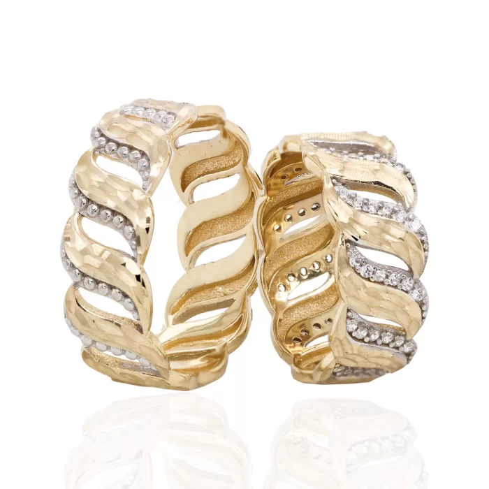 Custom Design Gold Two Tone Stone Embroidered Wedding Band Set