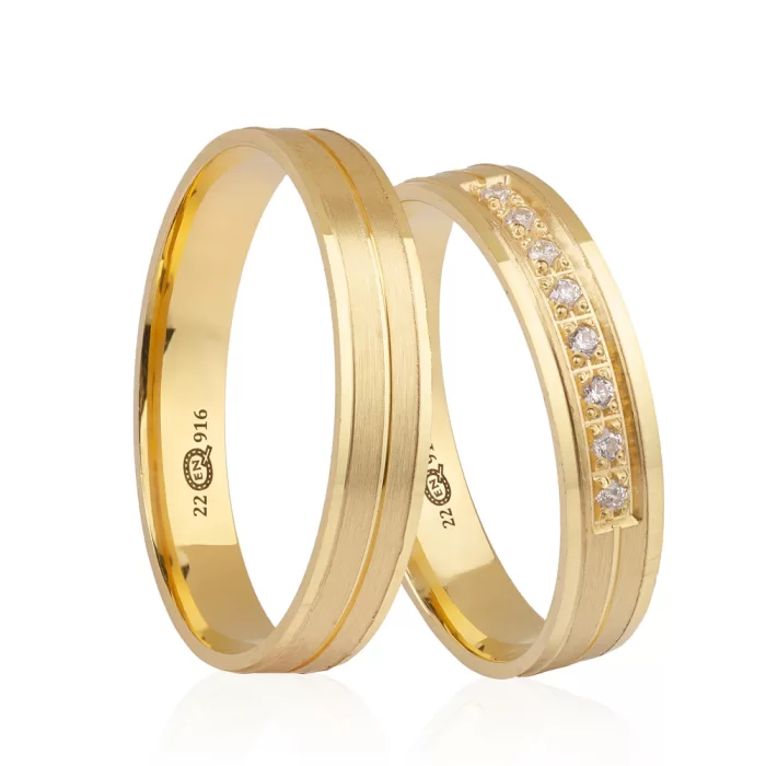 Yellow Gold Stone Double Striped Wedding Band For Men