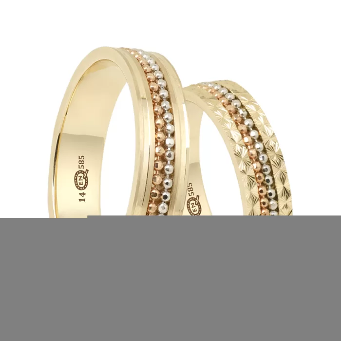 Three Tone Chain Band Wedding Ring Set