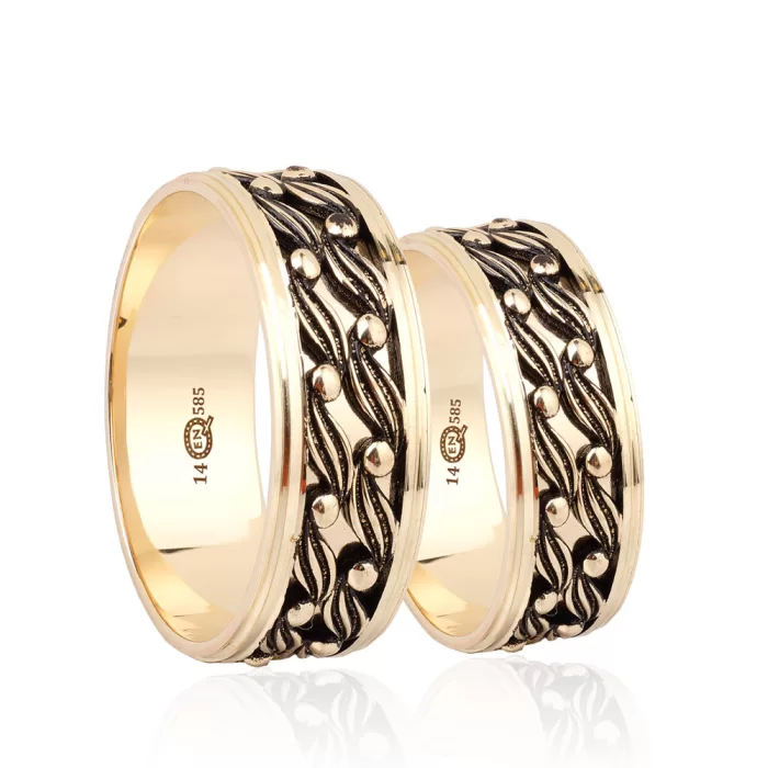 Two Tone Embossed Striped Wedding Ring For Men