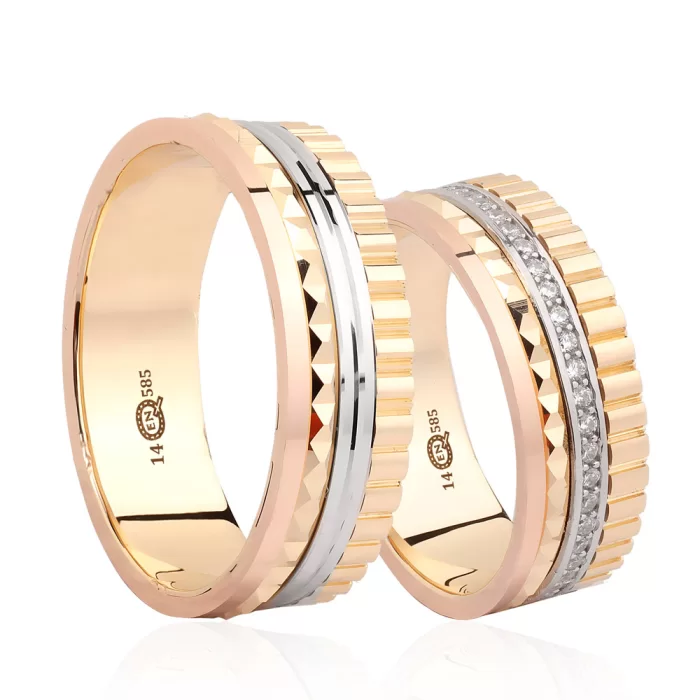 Gold Tricolour Stone Embroidered Wedding Band Set