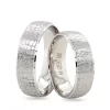 White Gold Patterned Vertical Stone Embroidered Wedding Ring Set