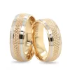 Double White Gold Striped Carved Wedding Ring Set