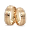 Two Tone Matte Yellow Gold Striped Wedding Band Set