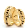 Yellow Gold Greek Design Striped Wedding Ring Set