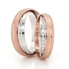 Two Tone Sandblasted Unique Design Stony Wedding Ring Set