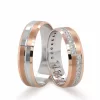 Two Tone Rose Gold Matte Stripe Detailed Wedding Ring Set