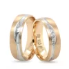White Gold Striped Stone Detailed Gold Wedding Ring Set