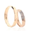 Rose Gold Triangle Faceted Wedding Ring Set