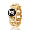 Gold Stone Embroidered Chain Design Enamel Wedding Ring For Women