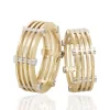 Two Tone Four Layers Screw Detailed Gold Wedding Ring For Women