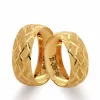 Yellow Gold Shiny Geometric Striped Wedding Ring For Set