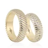 Gold Embossed Striped Two Tone Stone Embroidered Wedding Ring Set