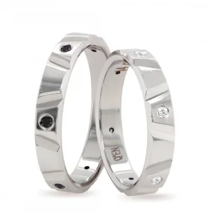 White Gold Stone Embroidered Wedding Band Set