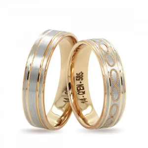 Two Tone Striped İnfinity Milgrain Patterned Wedding Ring For Men