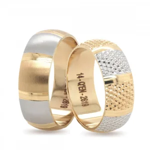 Çift Renk Altın Kuş Gözü Desenli Erkek Alyans