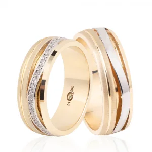 Two Tone White Gold Wavy Striped Eternity Wedding Band Women