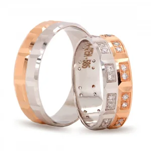 Two Tone Faceted Stone Detailed Wedding Band For Men