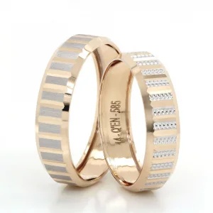 İki Renkli Altın Dikey Noktalı Kesme Çift Alyans