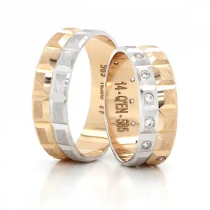 Two Tone Unique Design Stony Wedding Band For Men