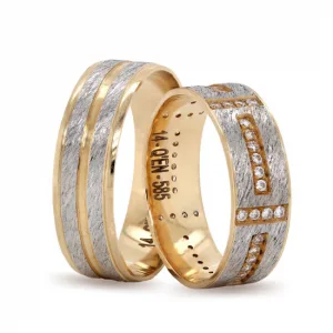 Stone Detailed Brushed Two Tone Wedding Band For Women