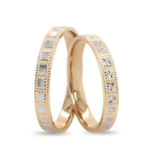 Square Patterned Wedding Ring Set