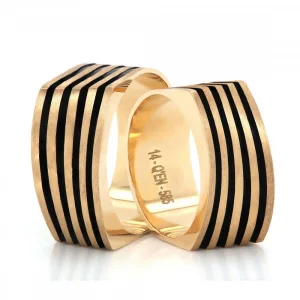 Unique Black Striped Wedding Ring Women