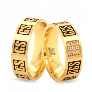 Gold Custom Design with Letter Stone Embroidered Engagement Ring For Women