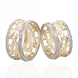 Çift Renk Altın Özel Tasarım Tamtur Çift Alyans 