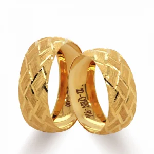 Yellow Gold Shiny Geometric Striped Wedding Ring For Men