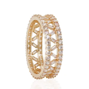 Yellow Gold Three Row Baguette Engagement Ring For Women