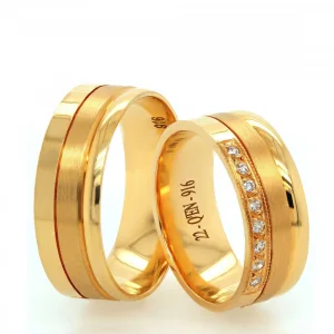 Matte Yellow Gold Striped Stone Embroidered Engagement Ring For Women