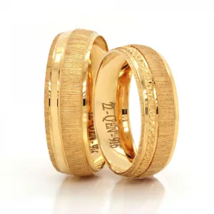 Sarı Renkli Dikey Desenli Şeritli Kadın Alyans