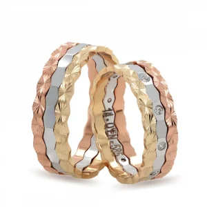 Three Tone Hexagon Striped Wedding Band For Men