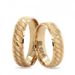 Yaprak Desenli Altın Çift Alyans